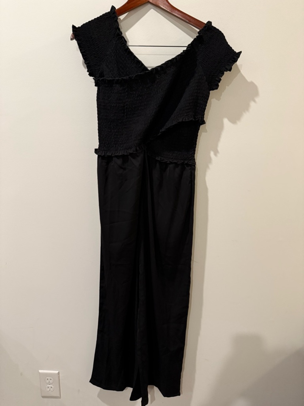 Women's Black Smocked Ruffle Jumpsuit Size S